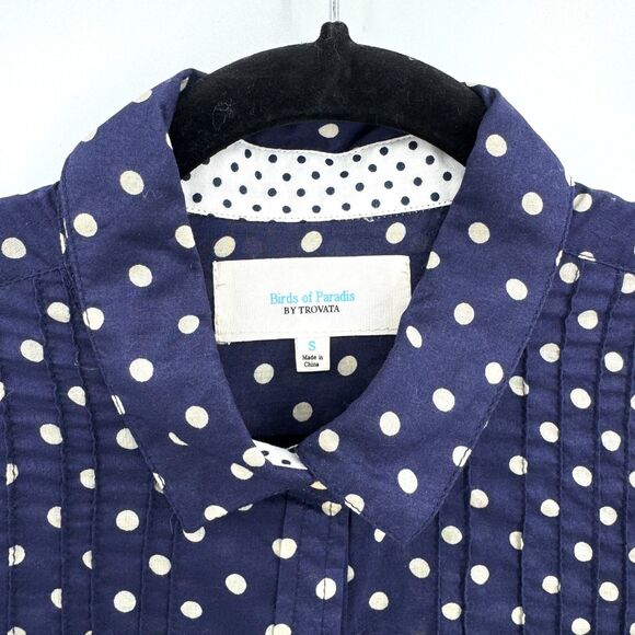 BIRDS OF PARADIS BY TROVATA Blue Semisheer Polka Dot Button Down Blouse Size S - Picture 2 of 6